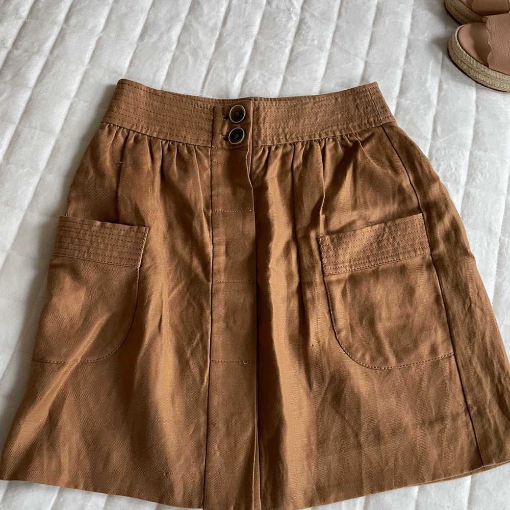 J. Crew Brown Linen A-Line Skirt with Pockets